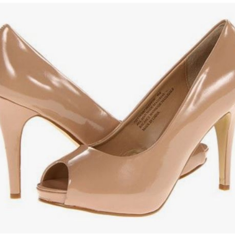 RSVP Spencer Peep toe Nude Patent Platform Heel